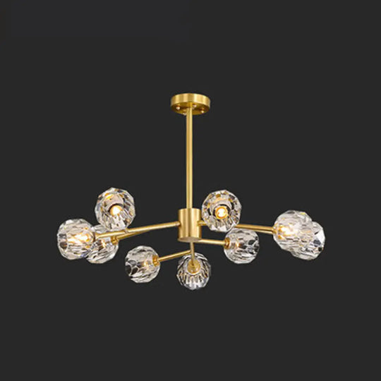 Postmodern Brass Branch Chandelier - 12/15/18-Light Crystal Ball Drop Dining Room Ceiling Lamp 9 /