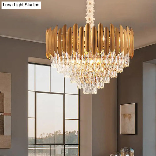 Postmodern Faceted Crystal Cone Chandelier Pendant Light Brass / 16