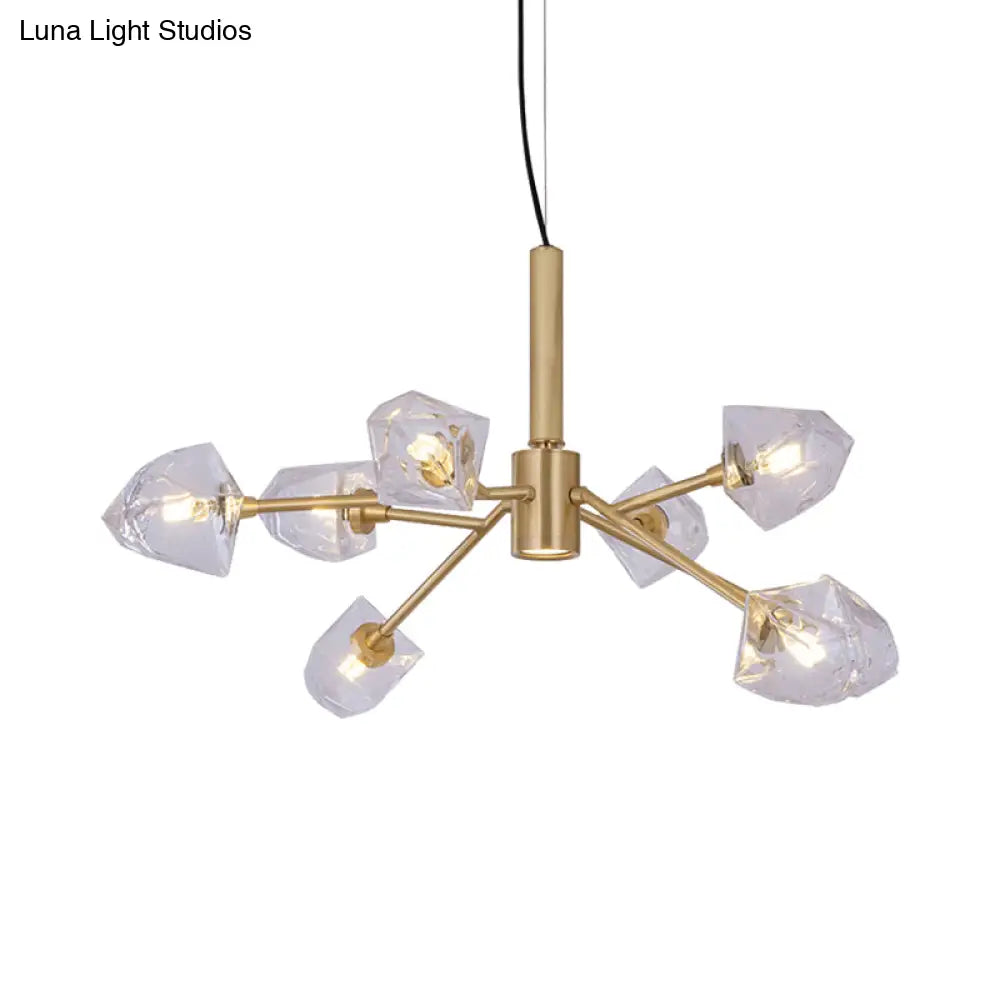 Postmodern Brass Chandelier With 8 Crystal Gemstone Pendant Lamps