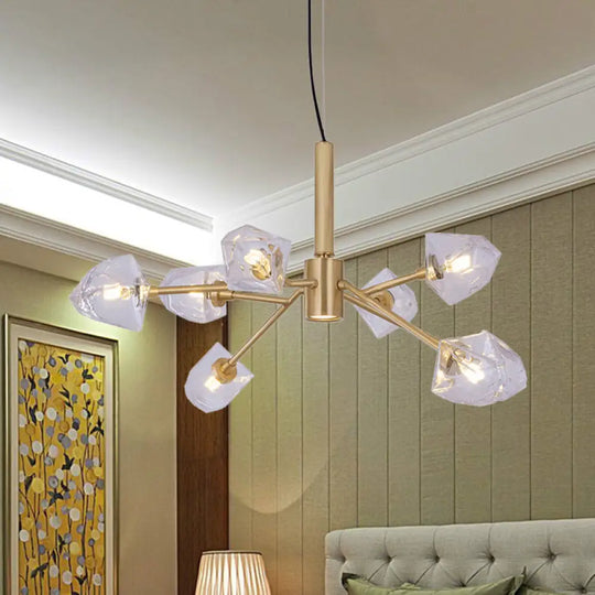 Postmodern Brass Chandelier With 8 Crystal Gemstone Pendant Lamps