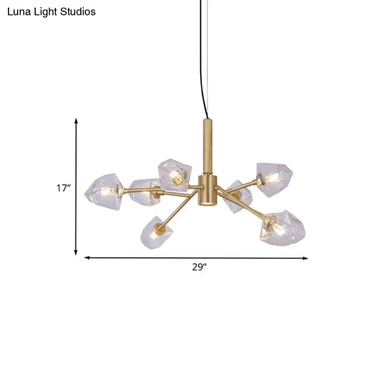 Postmodern Brass Chandelier With 8 Crystal Gemstone Pendant Lamps