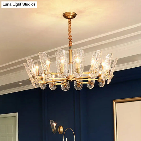 Postmodern Clear Crackle Glass Oval Pendant Light - Brass 14/16 Heads Ceiling Chandelier 16 /