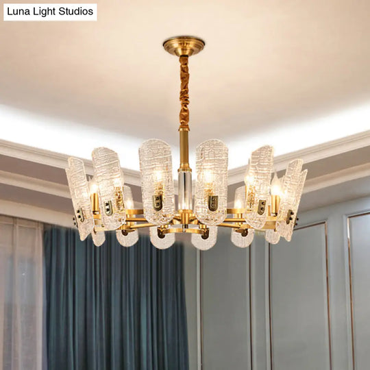 Postmodern Brass Chandelier With Clear Crackle Glass And 14/16 Heads - Oval Pendant Ceiling Light