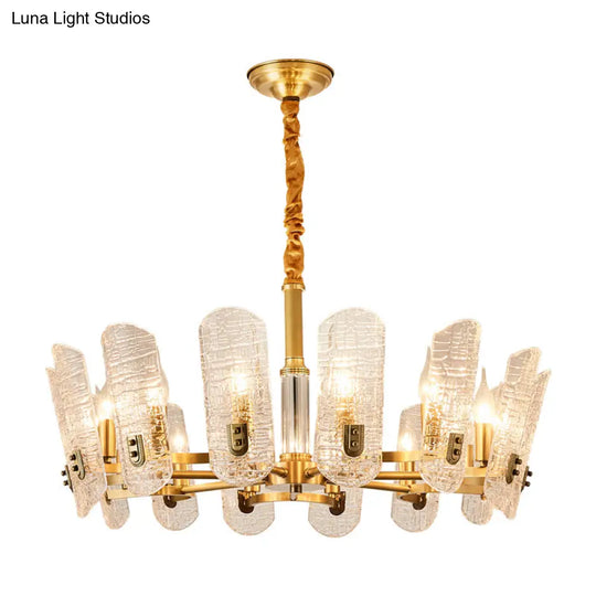 Postmodern Brass Chandelier With Clear Crackle Glass And 14/16 Heads - Oval Pendant Ceiling Light