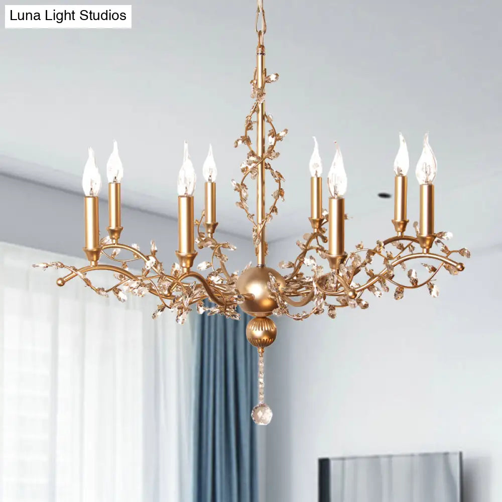 Postmodern Brass Crystal Candelabra Chandelier Light Fixture - 8 Heads Ceiling Pendant