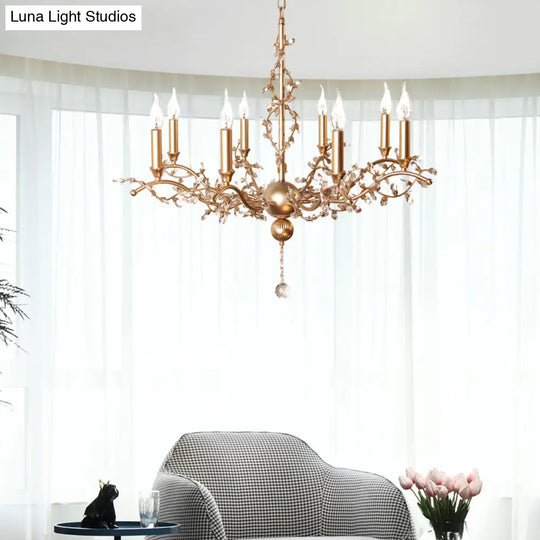 Postmodern Brass Crystal Candelabra Chandelier Light Fixture - 8 Heads Ceiling Pendant