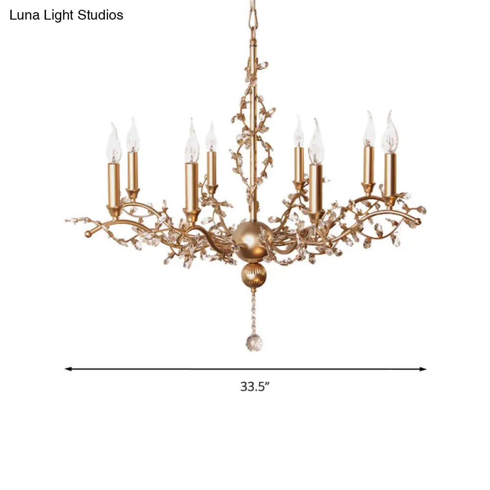 Postmodern Brass Crystal Candelabra Chandelier Light Fixture - 8 Heads Ceiling Pendant