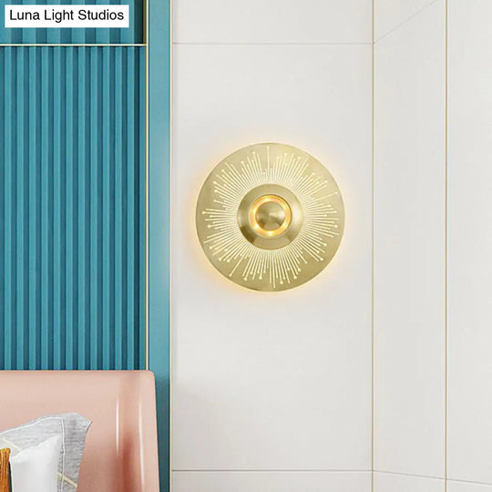 Postmodern Brass Disc Wall Sconce Lighting: Metal Mounted Light For Bedroom