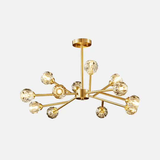 Postmodern Brass Finish Chandelier With Beveled Cut Crystal Ball Pendant Lighting - 6/9/18 Lights