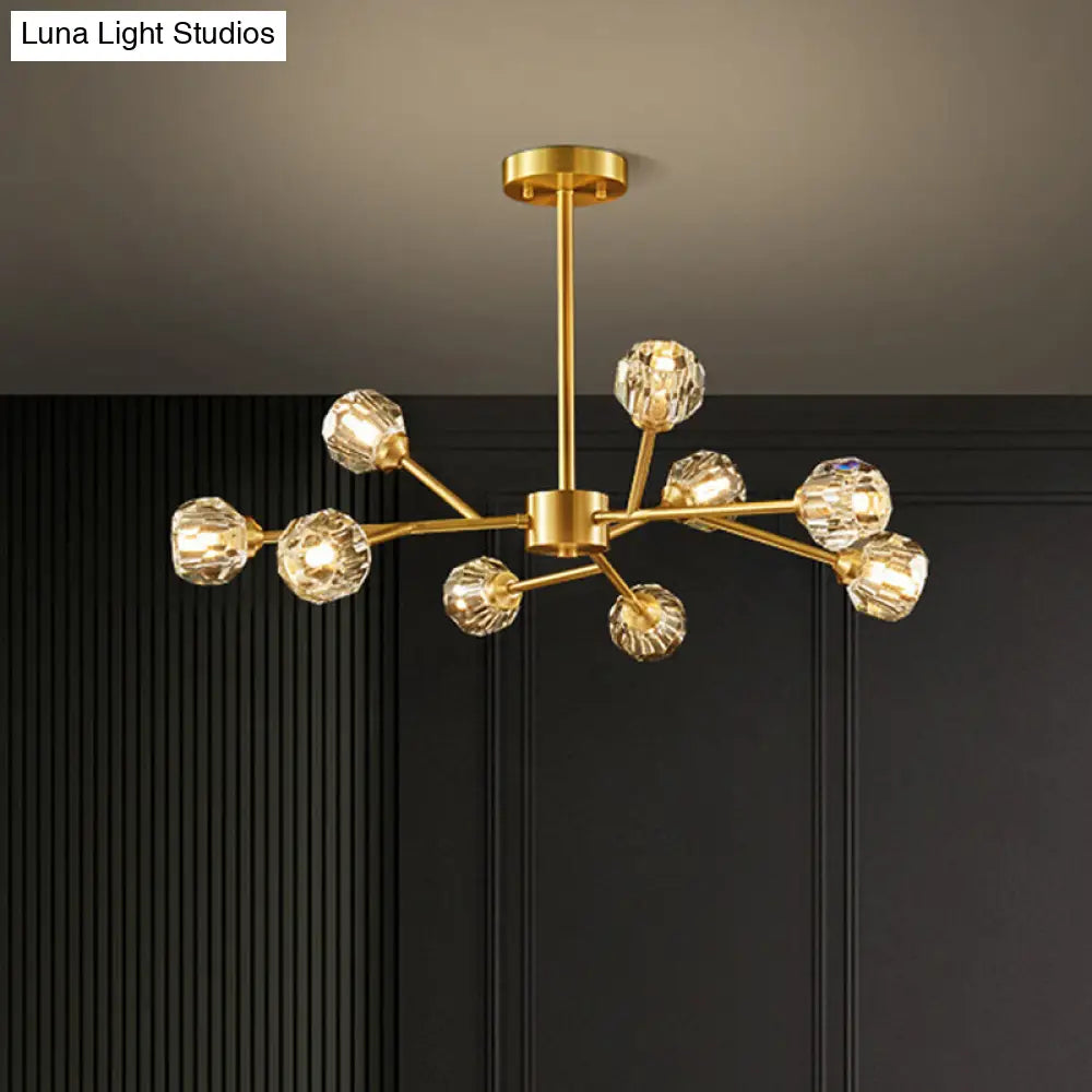 Postmodern Crystal Ball Chandelier With Brass Finish And Multiple Light Options