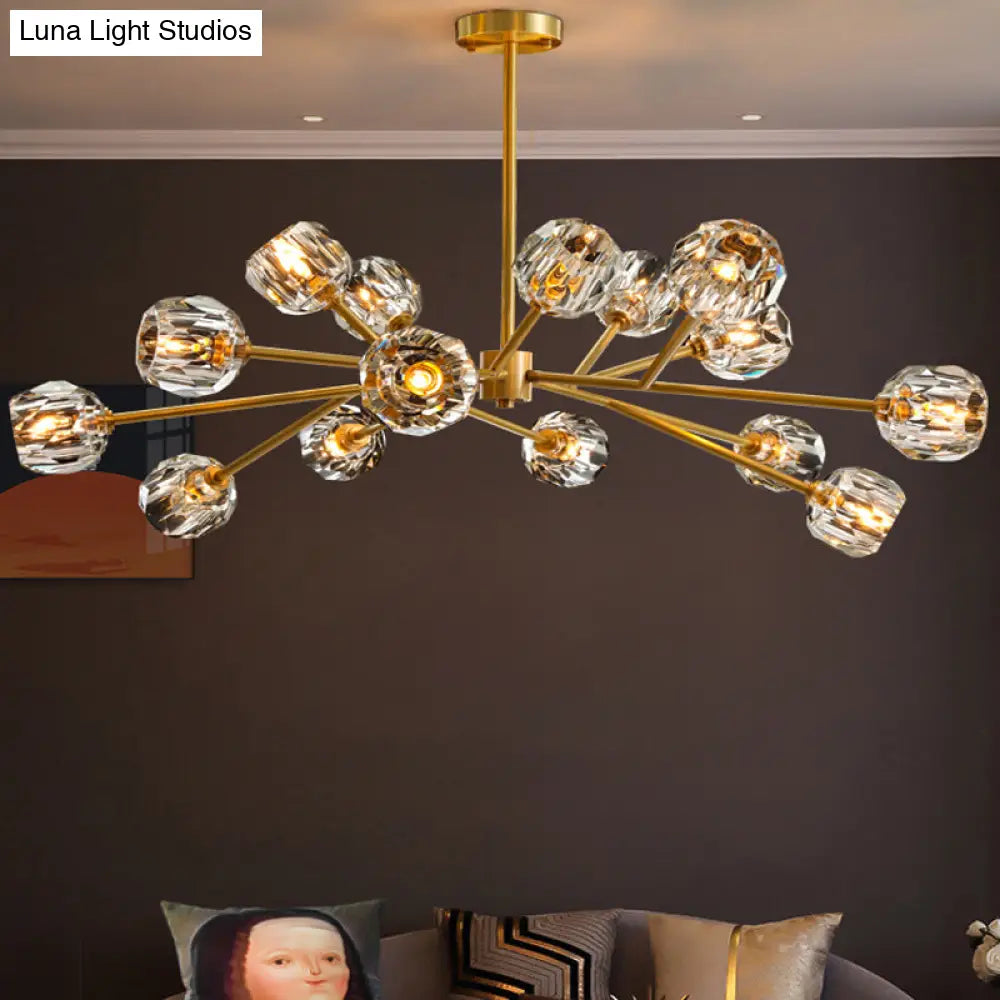 Postmodern Brass Finish Chandelier With Beveled Cut Crystal Ball Pendant Lighting - 6/9/18 Lights