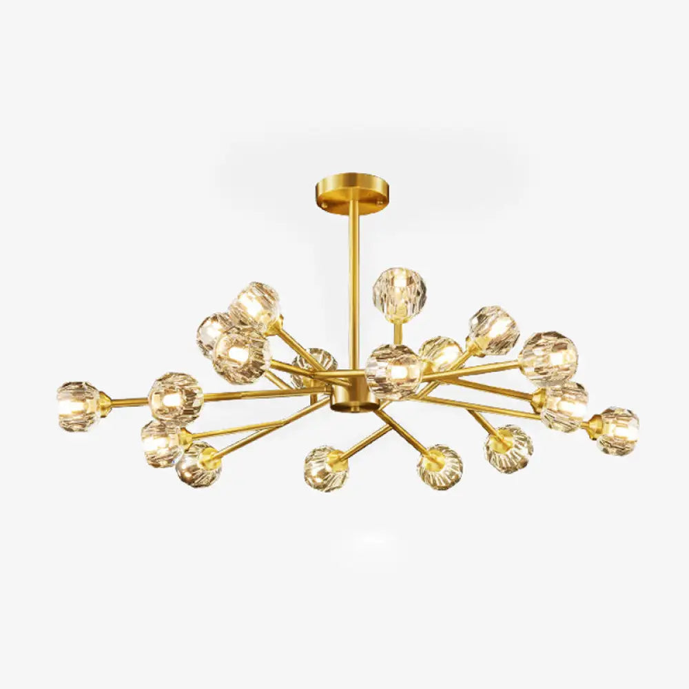 Postmodern Brass Finish Chandelier With Beveled Cut Crystal Ball Pendant Lighting - 6/9/18 Lights