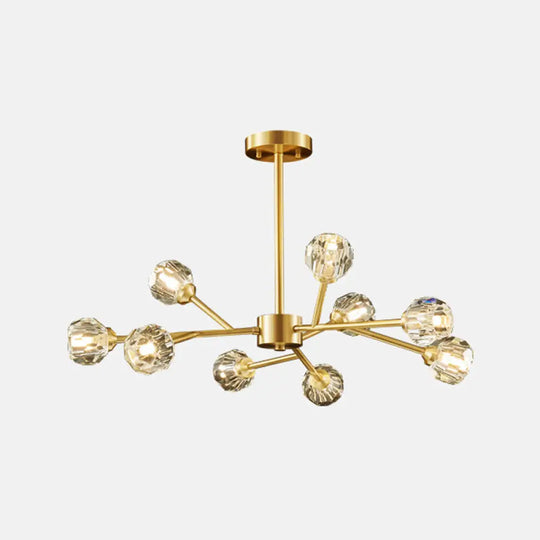 Postmodern Brass Finish Chandelier With Beveled Cut Crystal Ball Pendant Lighting - 6/9/18 Lights 9