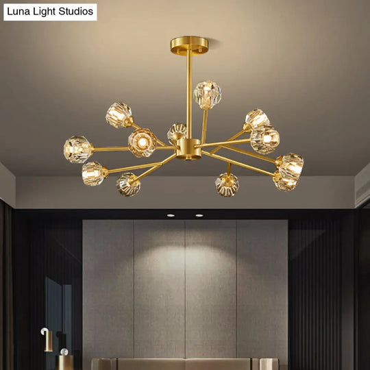 Postmodern Brass Finish Chandelier With Beveled Cut Crystal Ball Pendant Lighting - 6/9/18 Lights