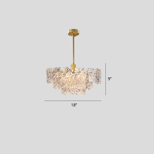 Postmodern Brass Finish Floral Glass Chandelier: Elegant Tiered Hanging Light For Living Room / 18’