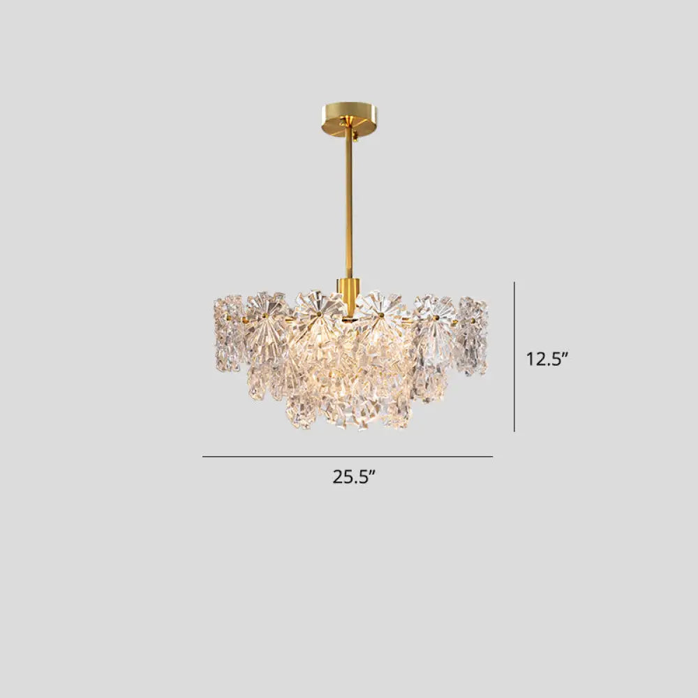 Postmodern Brass Finish Floral Glass Chandelier: Elegant Tiered Hanging Light For Living Room /