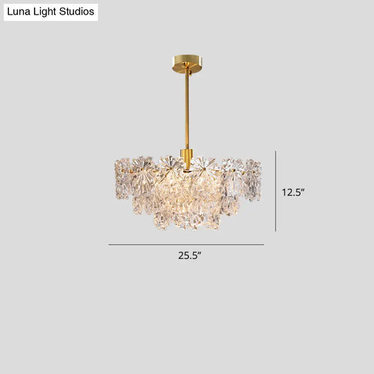 Postmodern Brass Glass Chandelier With Floral Design: Perfect For Living Room / 25.5