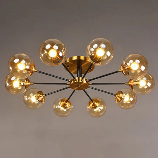 Postmodern Brass Finish Radial Ceiling Lamp With Glass Ball Shade 10 / Amber