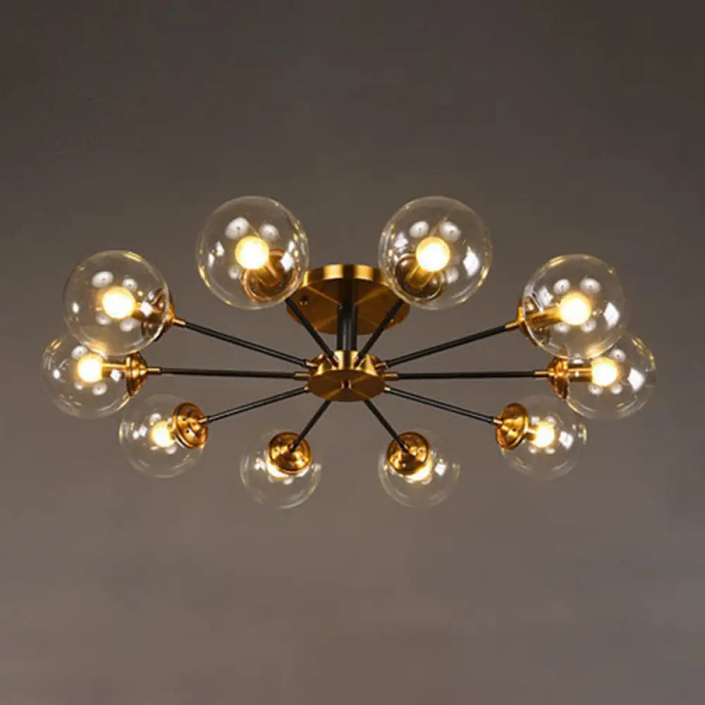Postmodern Brass Finish Radial Ceiling Lamp With Glass Ball Shade 10 / Clear