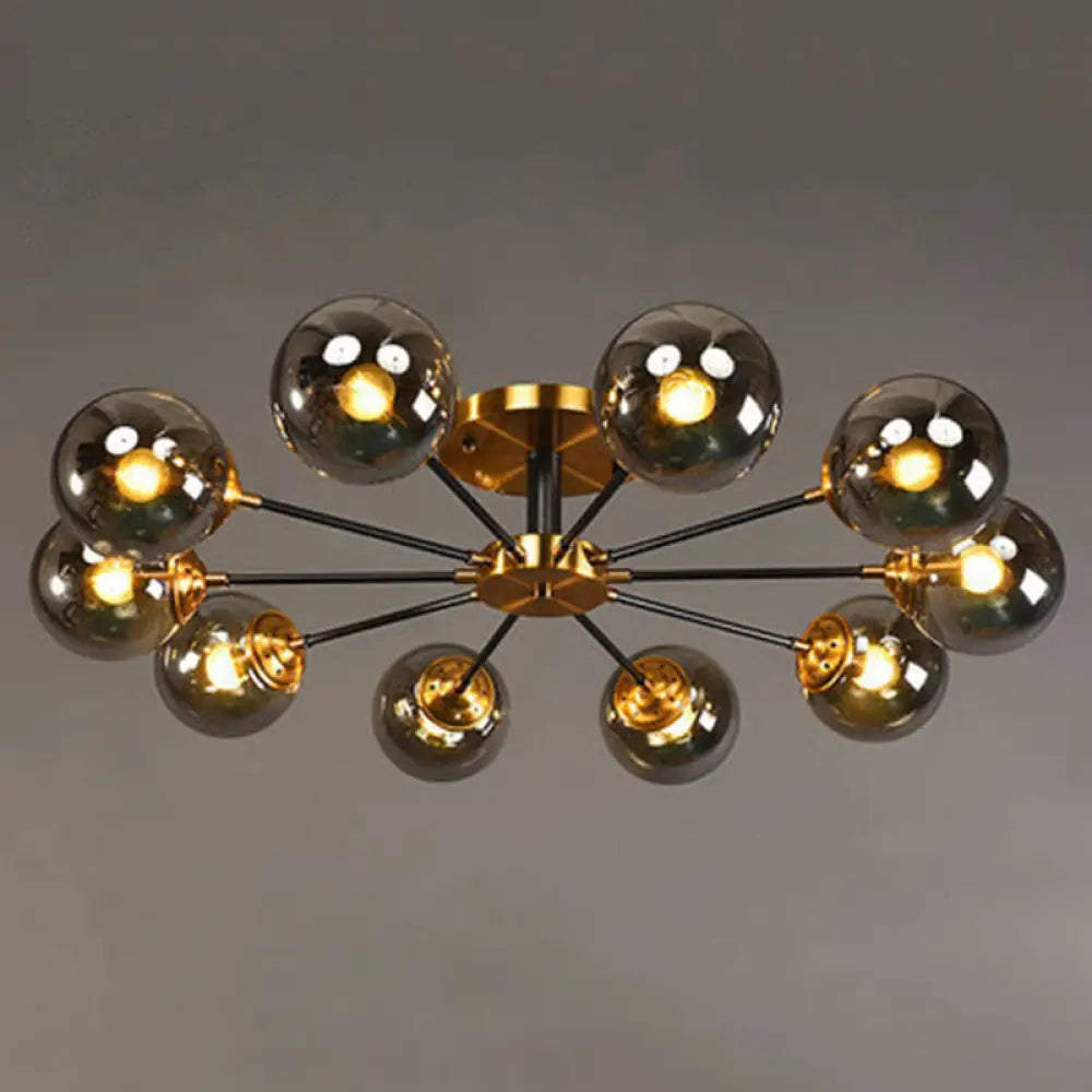 Postmodern Brass Finish Radial Ceiling Lamp With Glass Ball Shade 10 / Smoke Gray