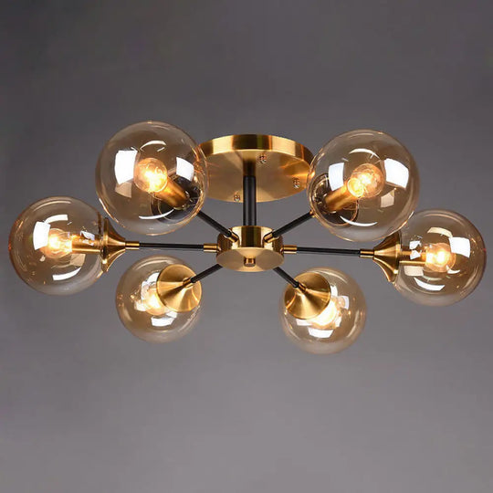 Postmodern Brass Finish Radial Ceiling Lamp With Glass Ball Shade 6 / Amber
