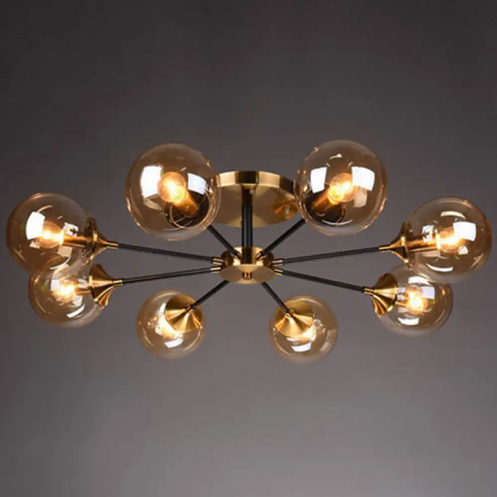 Postmodern Brass Finish Radial Ceiling Lamp With Glass Ball Shade 8 / Amber