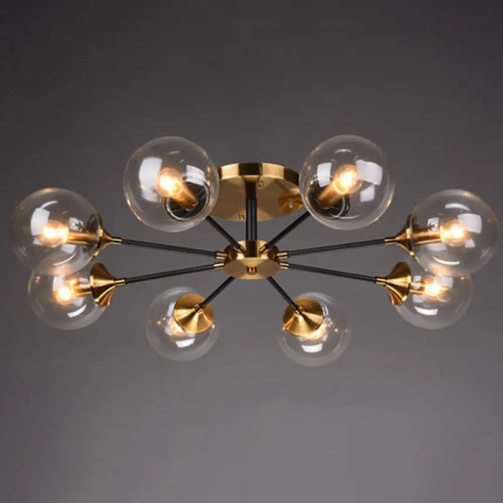 Postmodern Brass Finish Radial Ceiling Lamp With Glass Ball Shade 8 / Clear