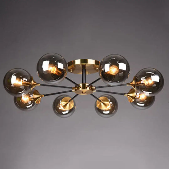 Postmodern Brass Finish Radial Ceiling Lamp With Glass Ball Shade 8 / Smoke Gray