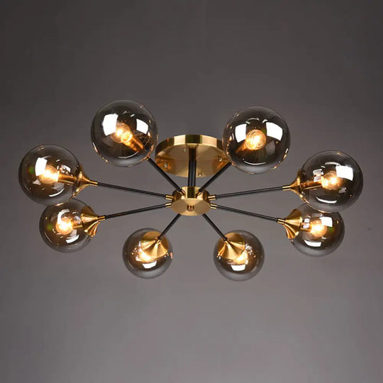 Postmodern Brass Flush Mount Light With Burst Design And Glass Ball For Living Room 8 / Smoke Gray