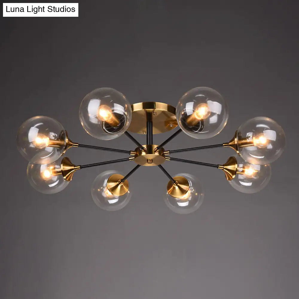 Postmodern Brass Flush Mount Light With Burst Design And Glass Ball For Living Room 8 / Clear