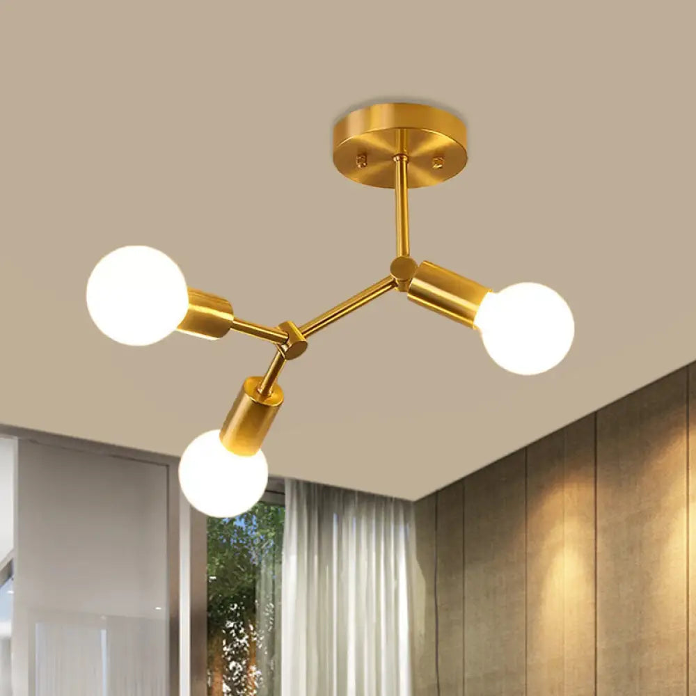 Postmodern Brass Flush Mount Lighting with Rotating Metal Molecule ...