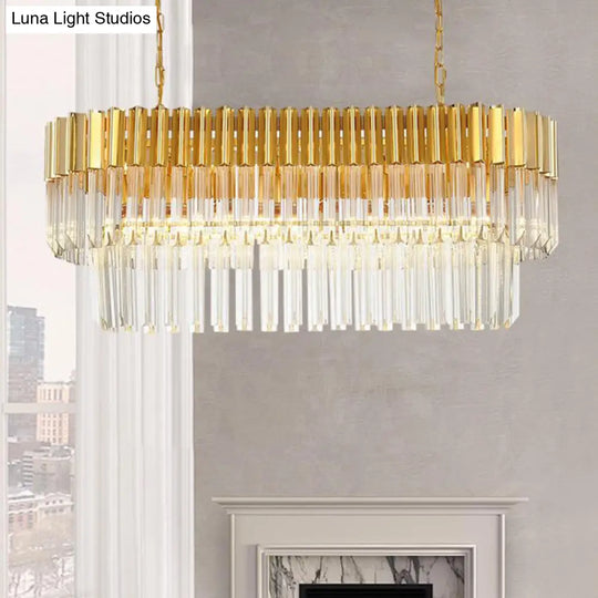 Postmodern Brass Island Light Fixture - 8 Heads Crystal Rod Hanging Design