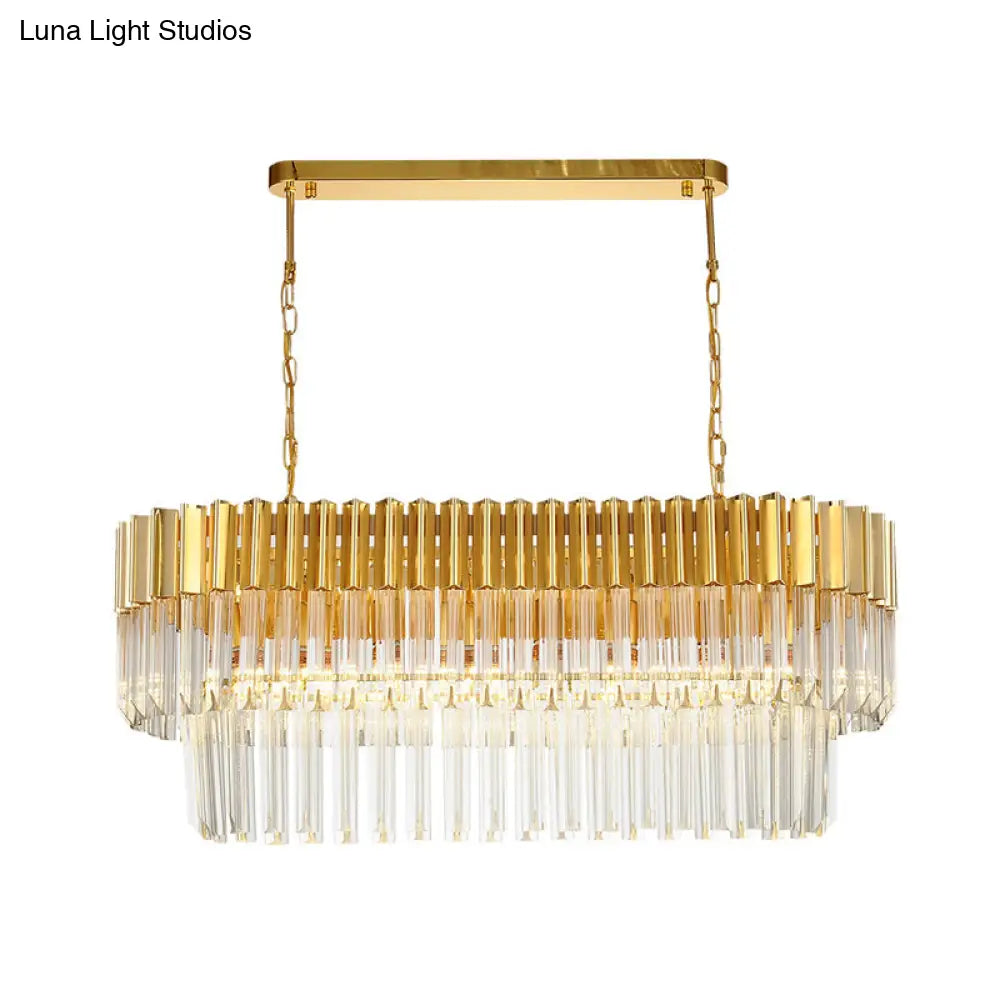 Postmodern Brass Island Light Fixture - 8 Heads Crystal Rod Hanging Design