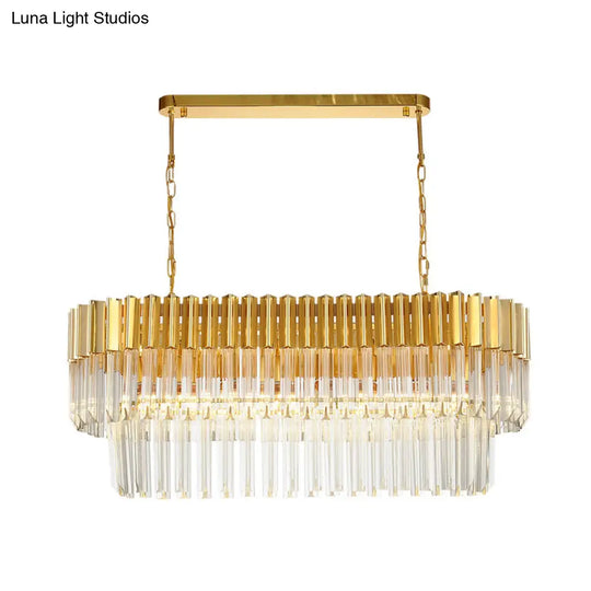 Postmodern Brass Island Light Fixture - 8 Heads Crystal Rod Hanging Design