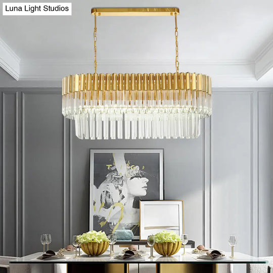 Postmodern Brass Island Light Fixture - 8 Heads Crystal Rod Hanging Design