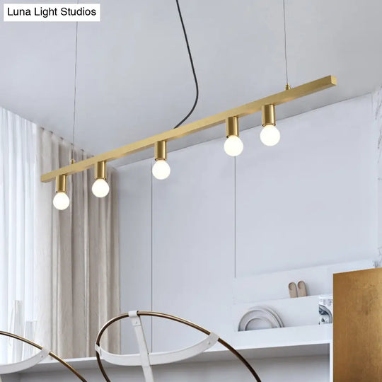 Postmodern Brass Linear Down Lighting Chandelier - Hanging Pendant For Dining Table