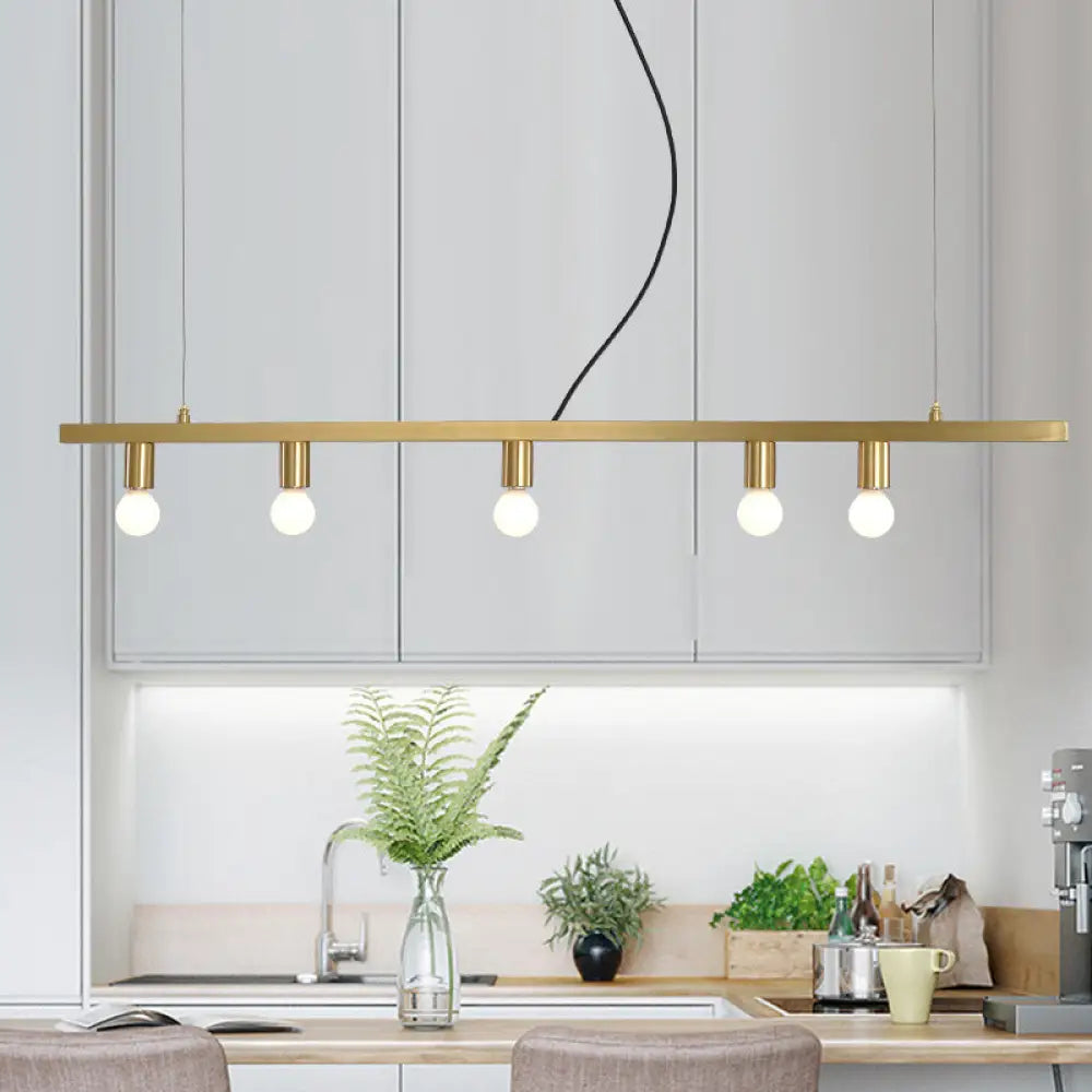 Postmodern Brass Linear Down Lighting Chandelier - Hanging Pendant For Dining Table