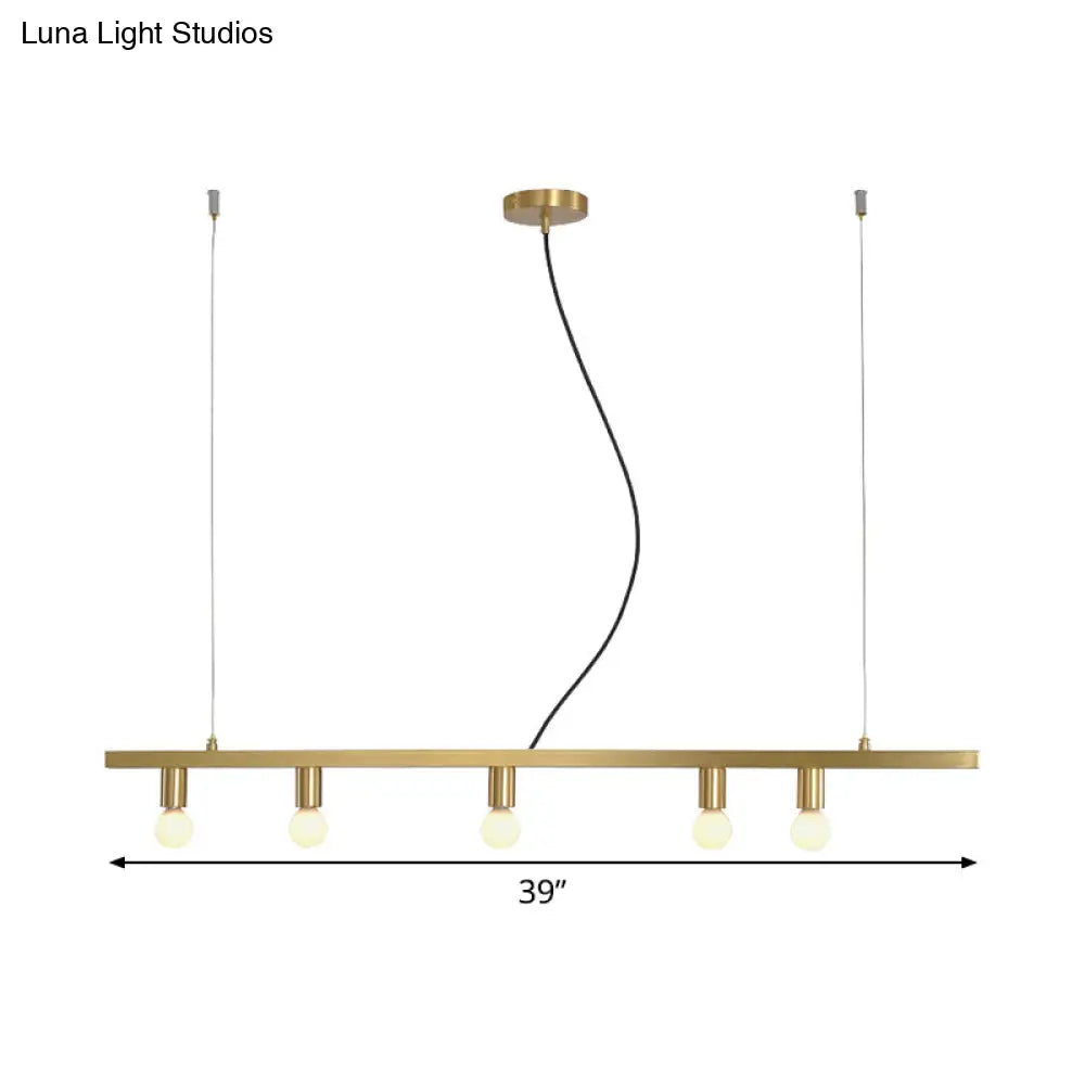 Postmodern Brass Linear Down Lighting Chandelier - Hanging Pendant For Dining Table