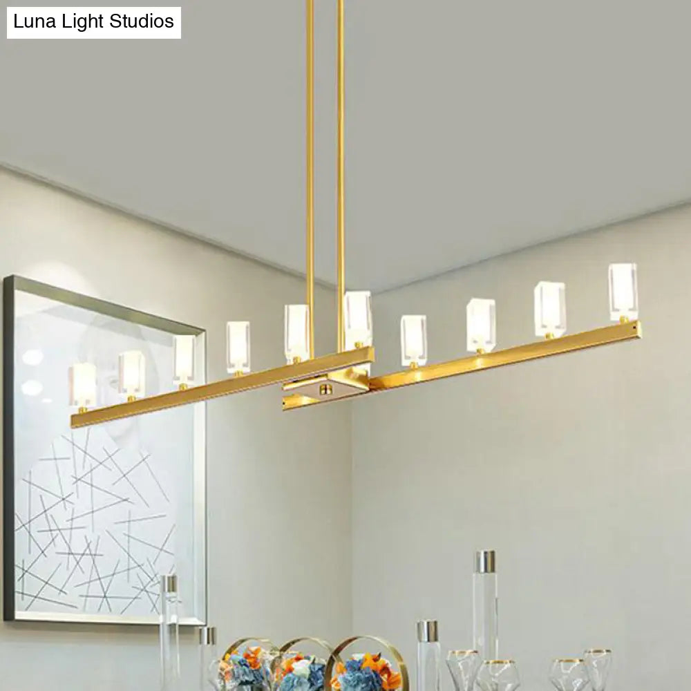 Postmodern Brass Linear Pendant Light With Crystal Accents - 12 Heads Rectangle Design