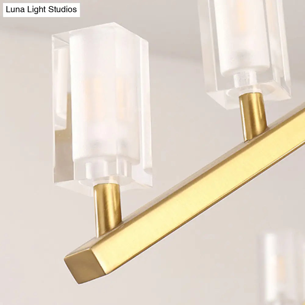 Postmodern Brass Linear Pendant Light With Crystal Accents - 12 Heads Rectangle Design