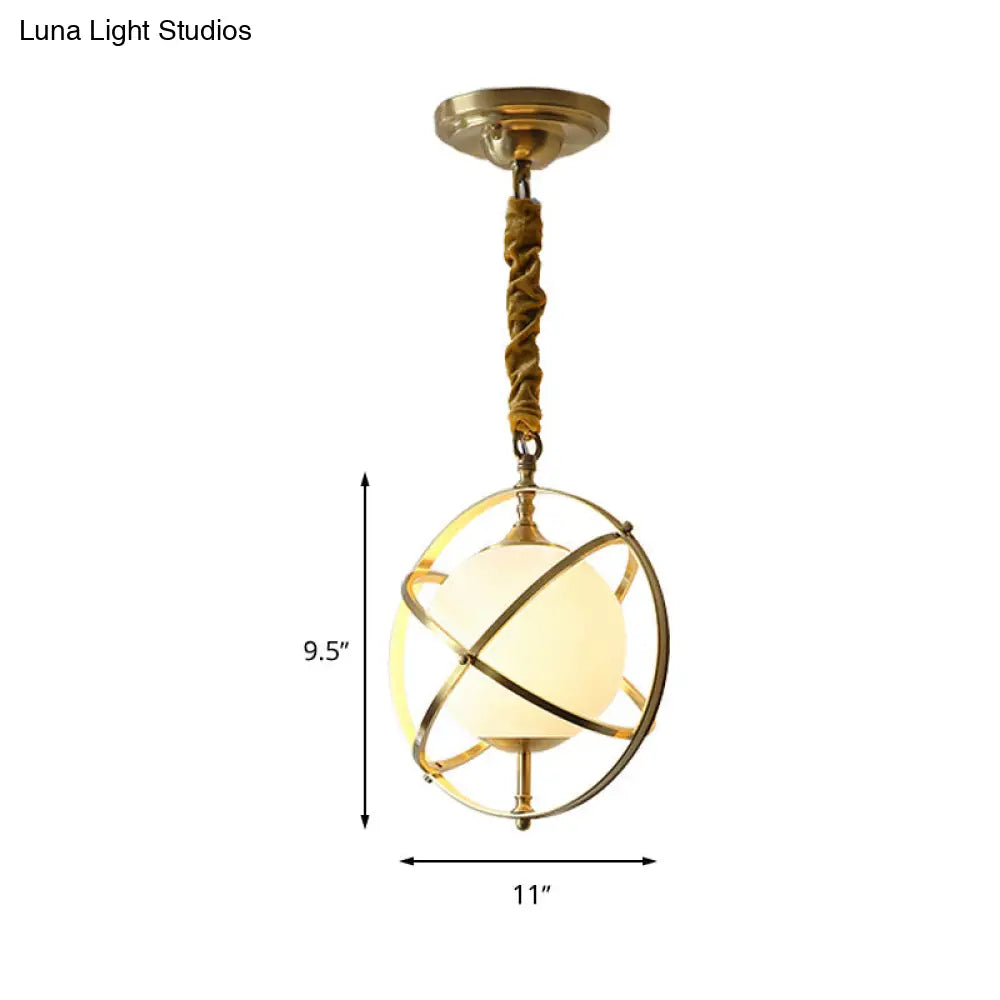 Postmodern Brass Orbit Pendant Light With Glass Shade