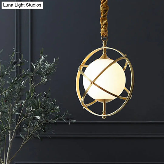 Postmodern Brass Orbit Pendant Light With Glass Shade