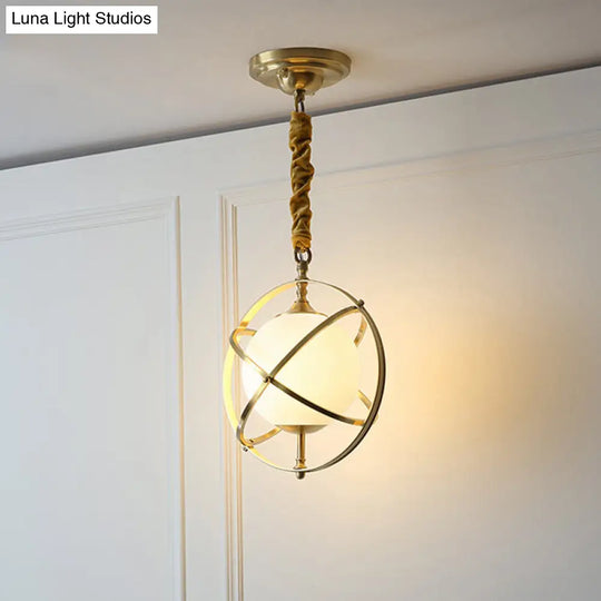 Postmodern Brass Orbit Pendant Light With Glass Shade