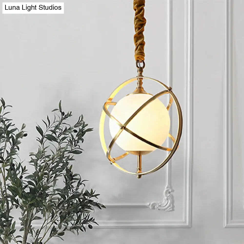 Postmodern Brass Orbit Pendant Light With Glass Shade