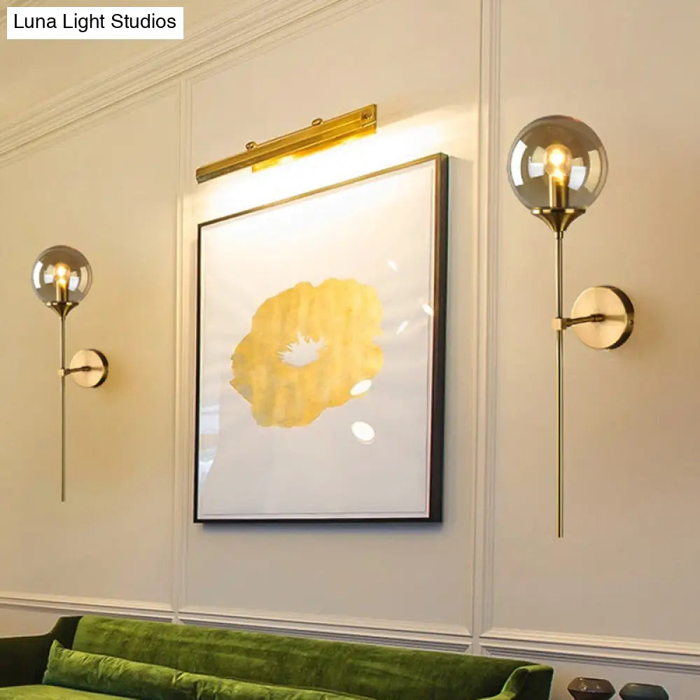 Postmodern Brass Pencil Arm Wall Lamp Sconce With Ball Glass Shade