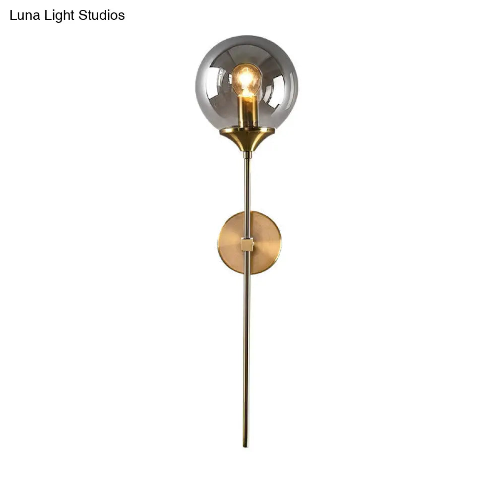 Postmodern Brass Pencil Arm Wall Lamp Sconce With Ball Glass Shade