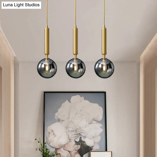 Postmodern Brass Pendant With Ball Glass Shades - Stylish 3-Light Ceiling Fixture For Dining Rooms