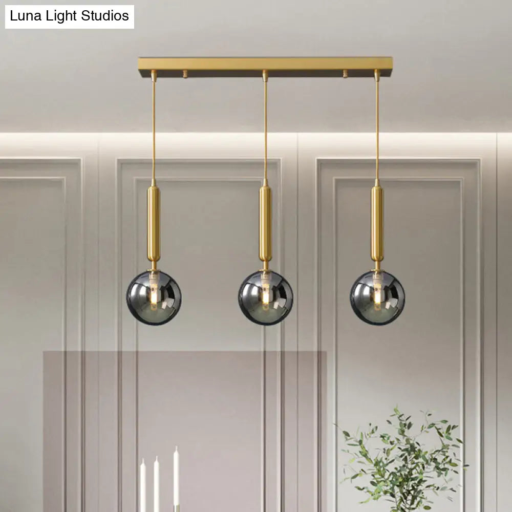 Postmodern Brass Pendant With Ball Glass Shades - Stylish 3-Light Ceiling Fixture For Dining Rooms