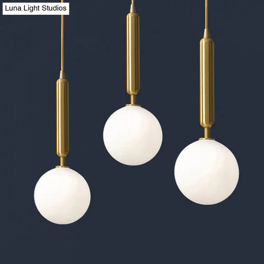 Postmodern Brass Pendant With Ball Glass Shades - Stylish 3-Light Ceiling Fixture For Dining Rooms