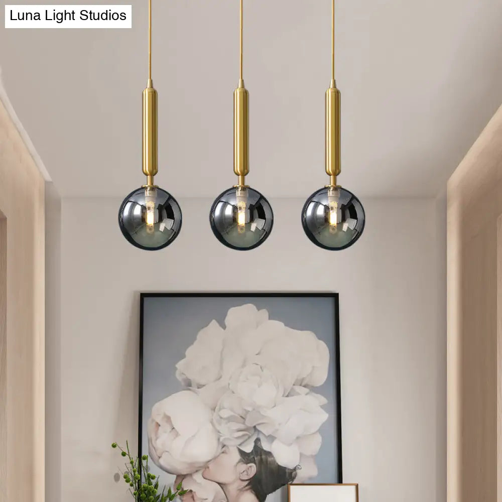 Postmodern Brass Pendant Ceiling Light With Ball Glass Shade - Ideal For Dining Rooms 3 Lights